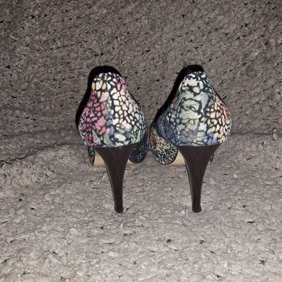 GIULIANO VENANZI Italy-Crackled Nubuck Colorful Florals-Platform-Sz 8-Excellent - Picture 6 of 8